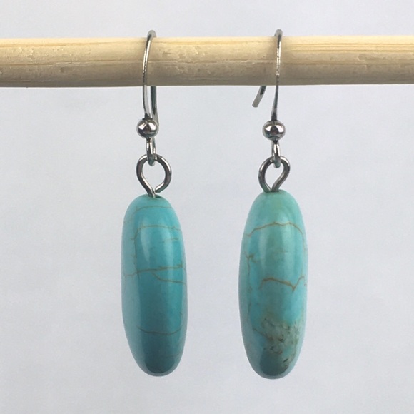 Blue Howlite Hook Dangle Earrings - Picture 2 of 6